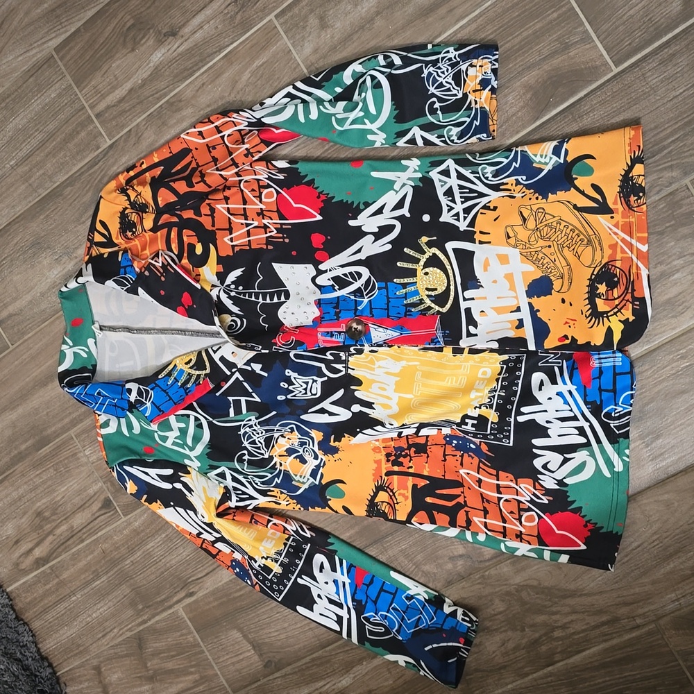Blazer Graffiti art colors unique evil eye rhinestone on
